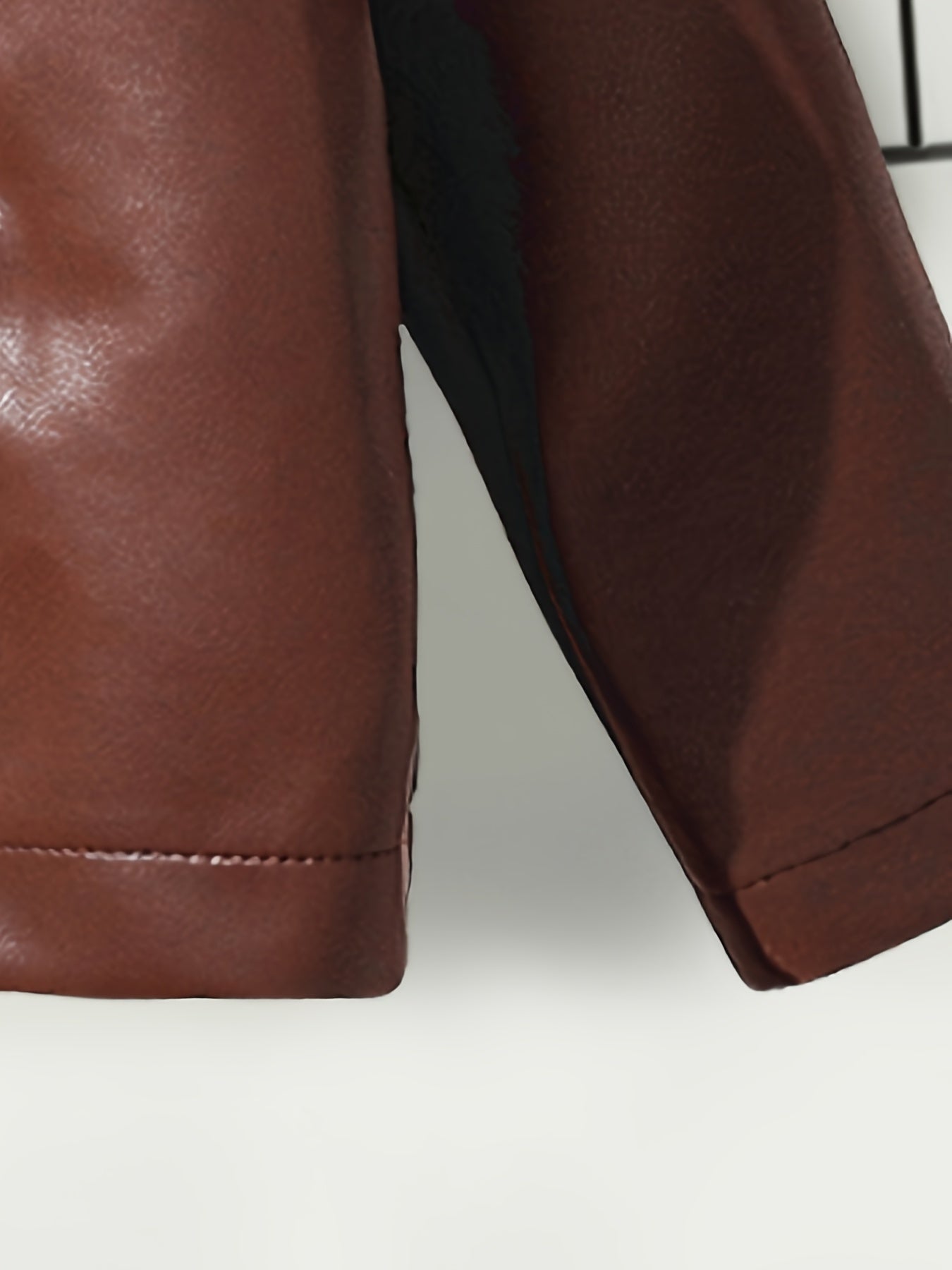 Kids Brown PU Jacket with Zipper, Lapel Collar, Faux Pockets for All-Season Casual Wear