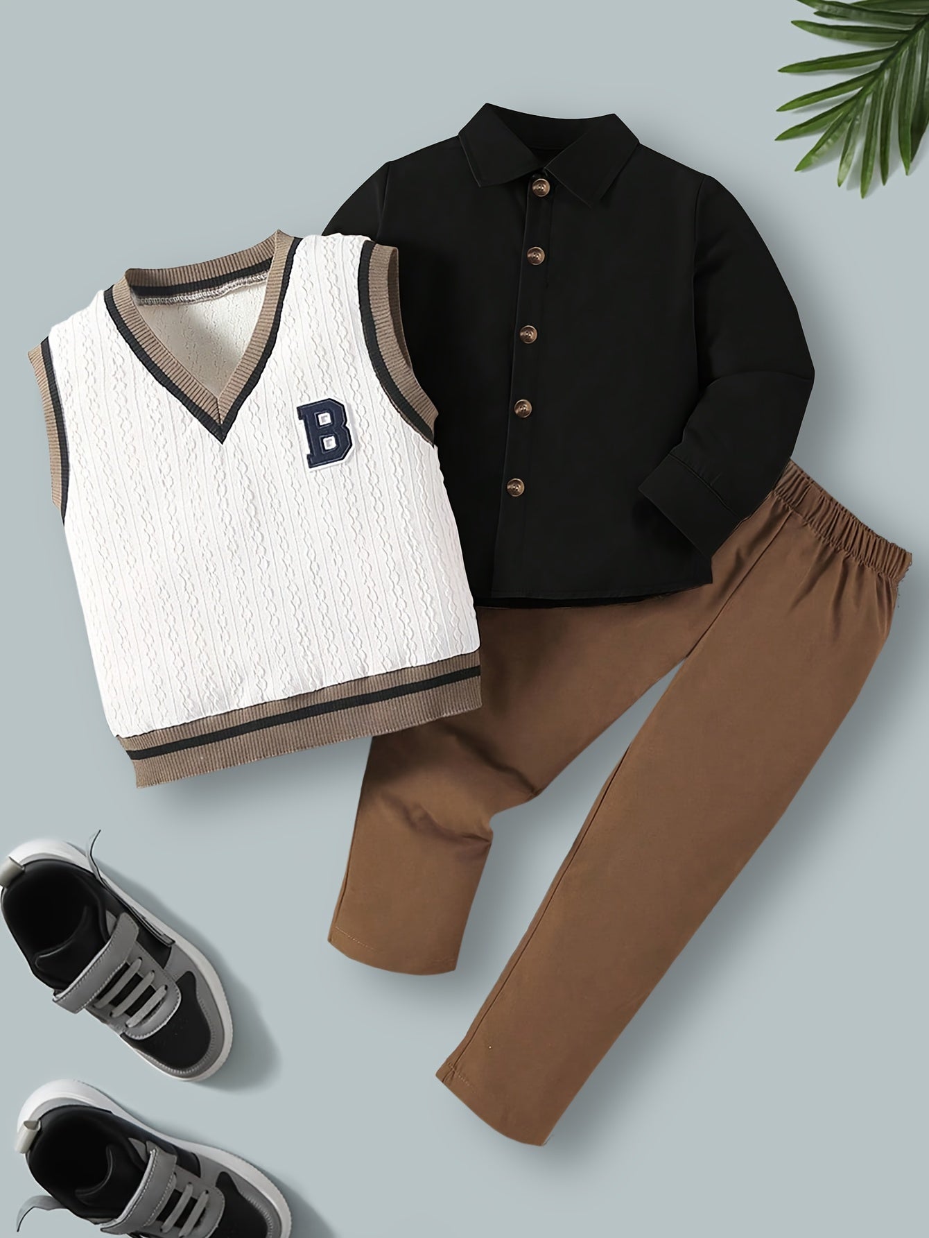 Boy's 3-Piece Outfit Set Spring Autumn Casual Cardigan Sweater Vest Pants