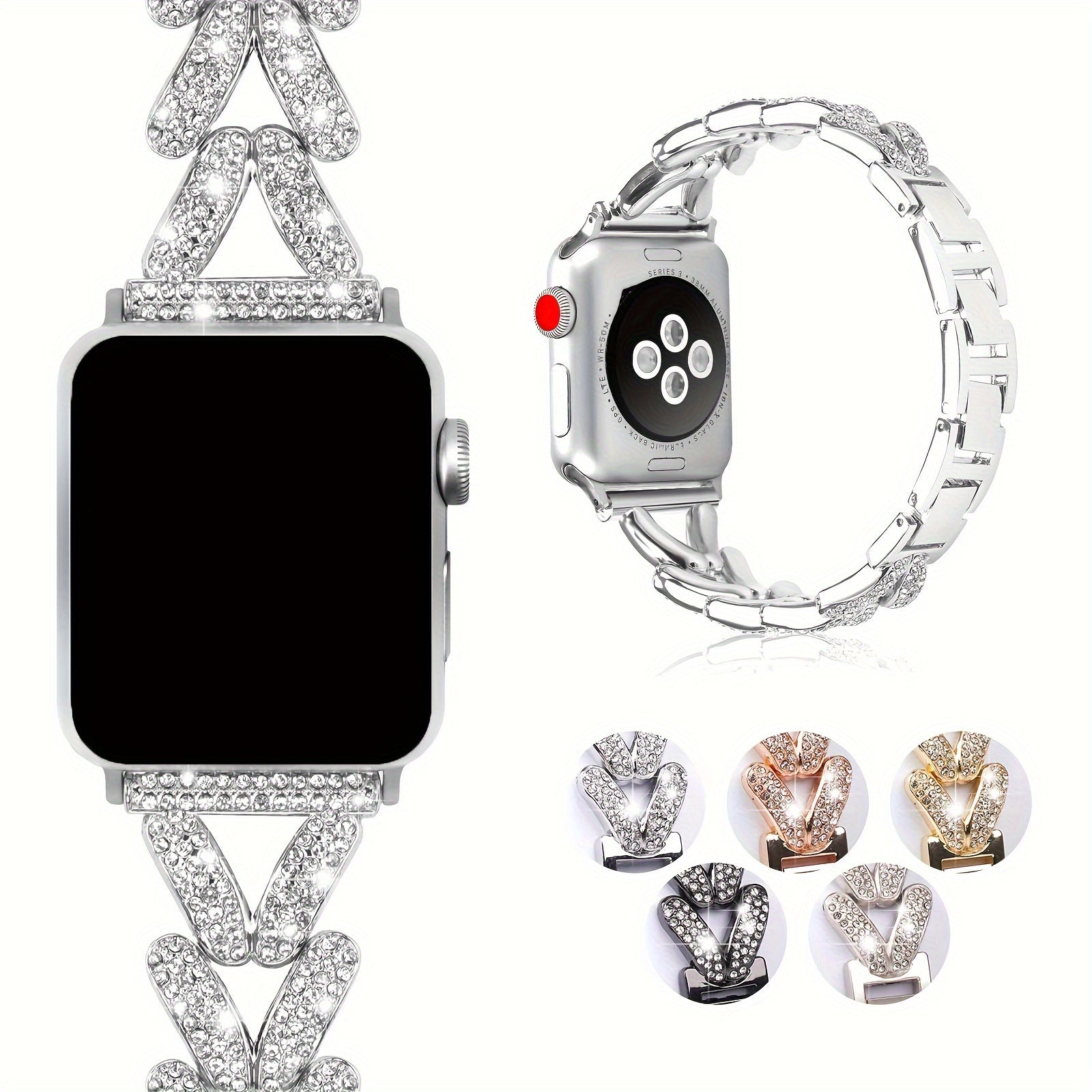 Women's Metal Floral Rhinestone Watch Bands for 38mm to 49mm Smartwatches