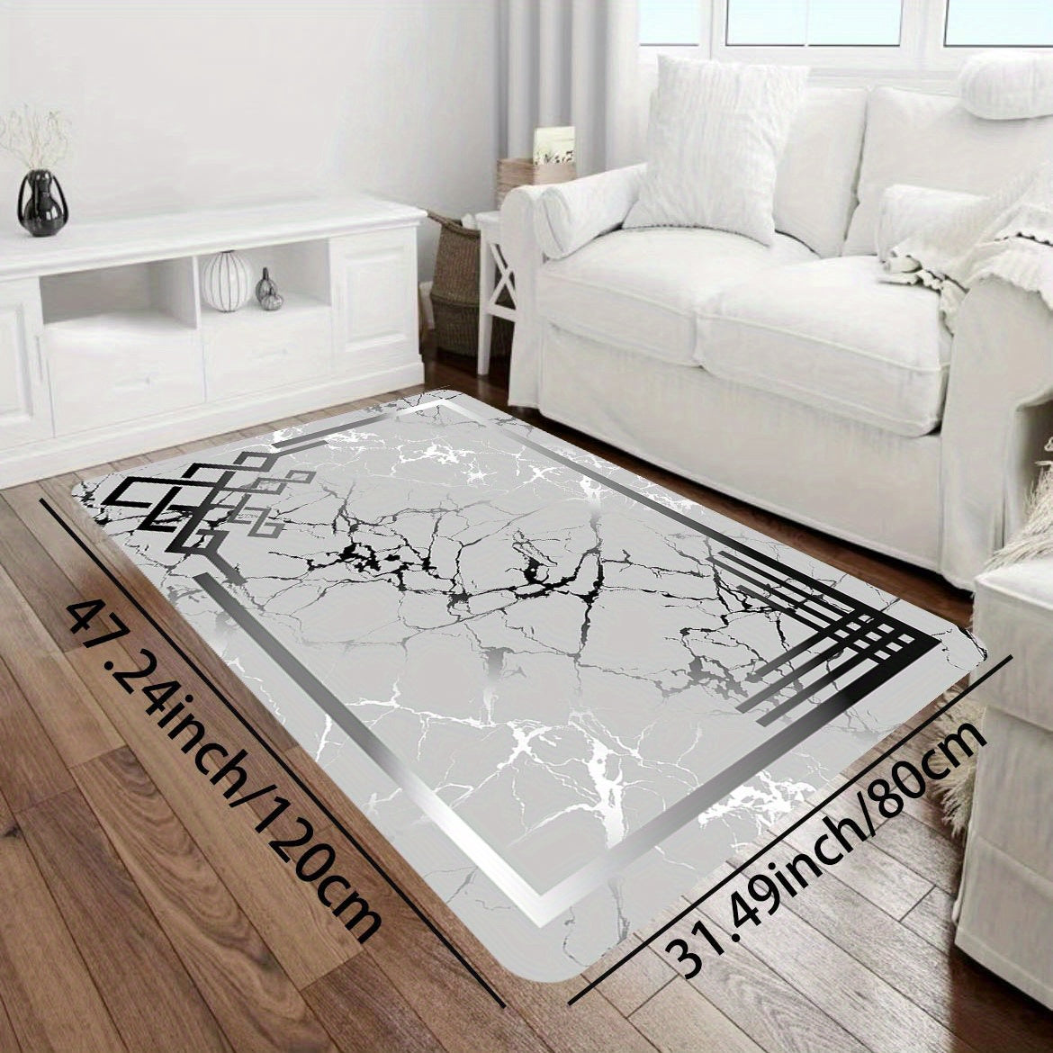 Marble Print Area Rug Washable Braided Polyester Rectangle Home Decor Living Room Kitchen Bedroom