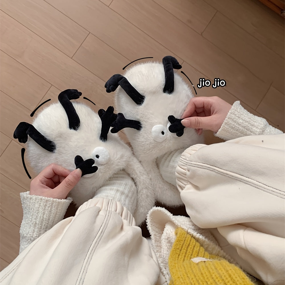 Uniseks peluş multfilmli mo'ynali yopish uchun uy ichki chanoq poyabzal, sirpanmaydigan, yumshoq taglik