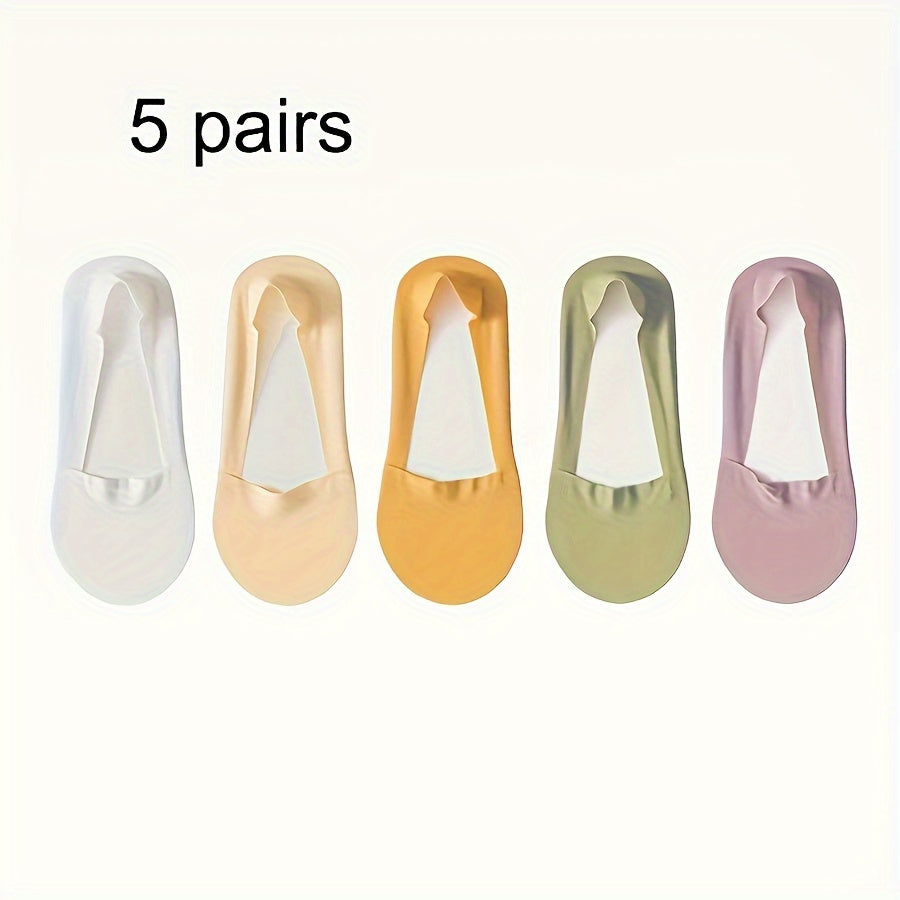 Women Ice Silk Invisible Socks 5 Pairs Non-Slip Breathable Low Cut