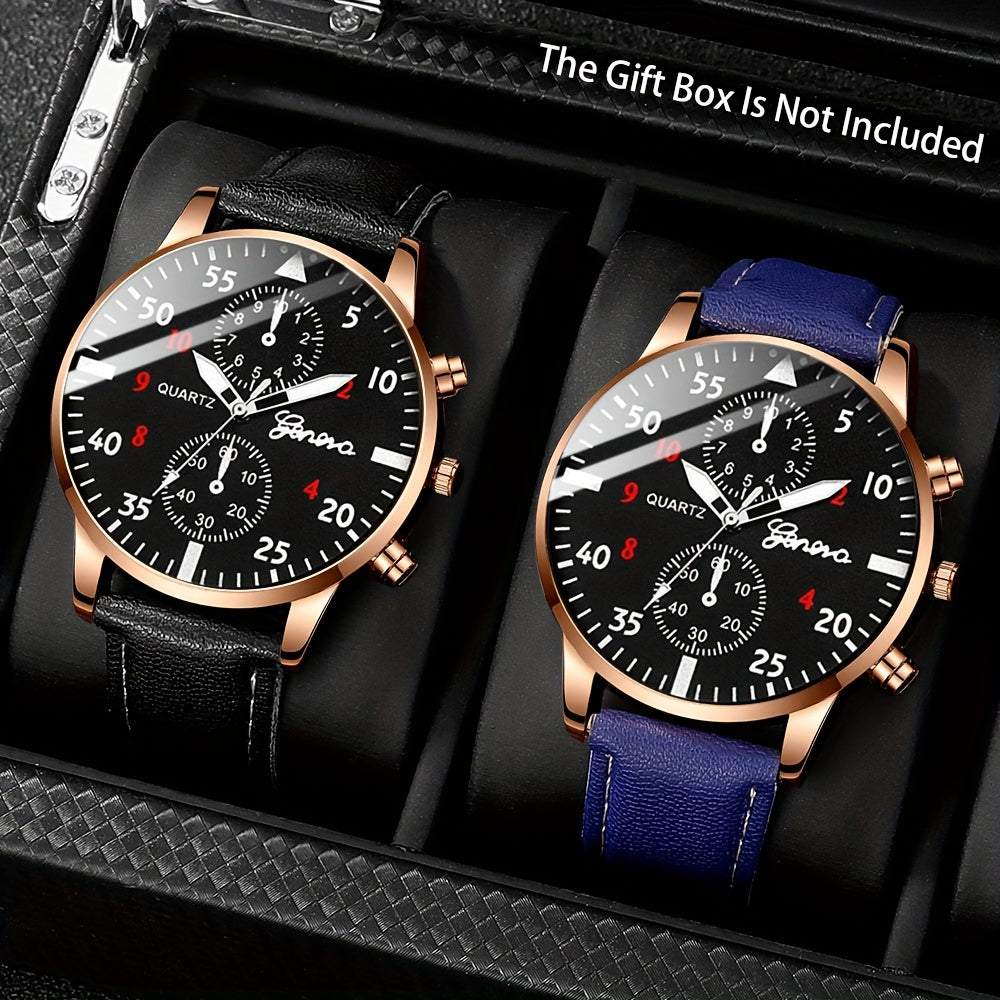Men's Faux Leather Strap Quartz Watch Set of 2 or 3 Gift for Valentine's Day Easter Halloween Ramadan Eid