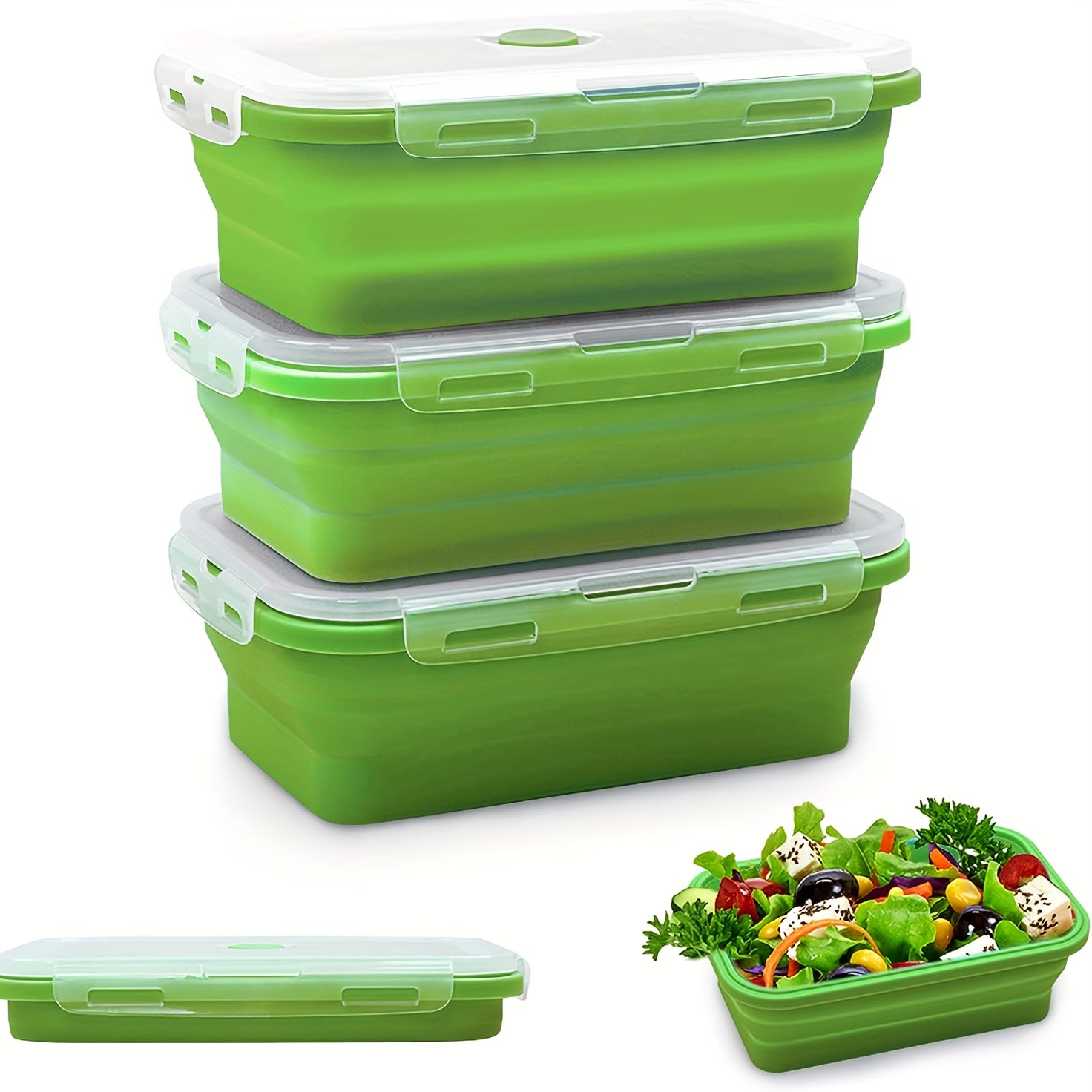 Foldable Silicone Food Storage Containers Set 3 Pack BPA Free Microwave Dishwasher Freezer