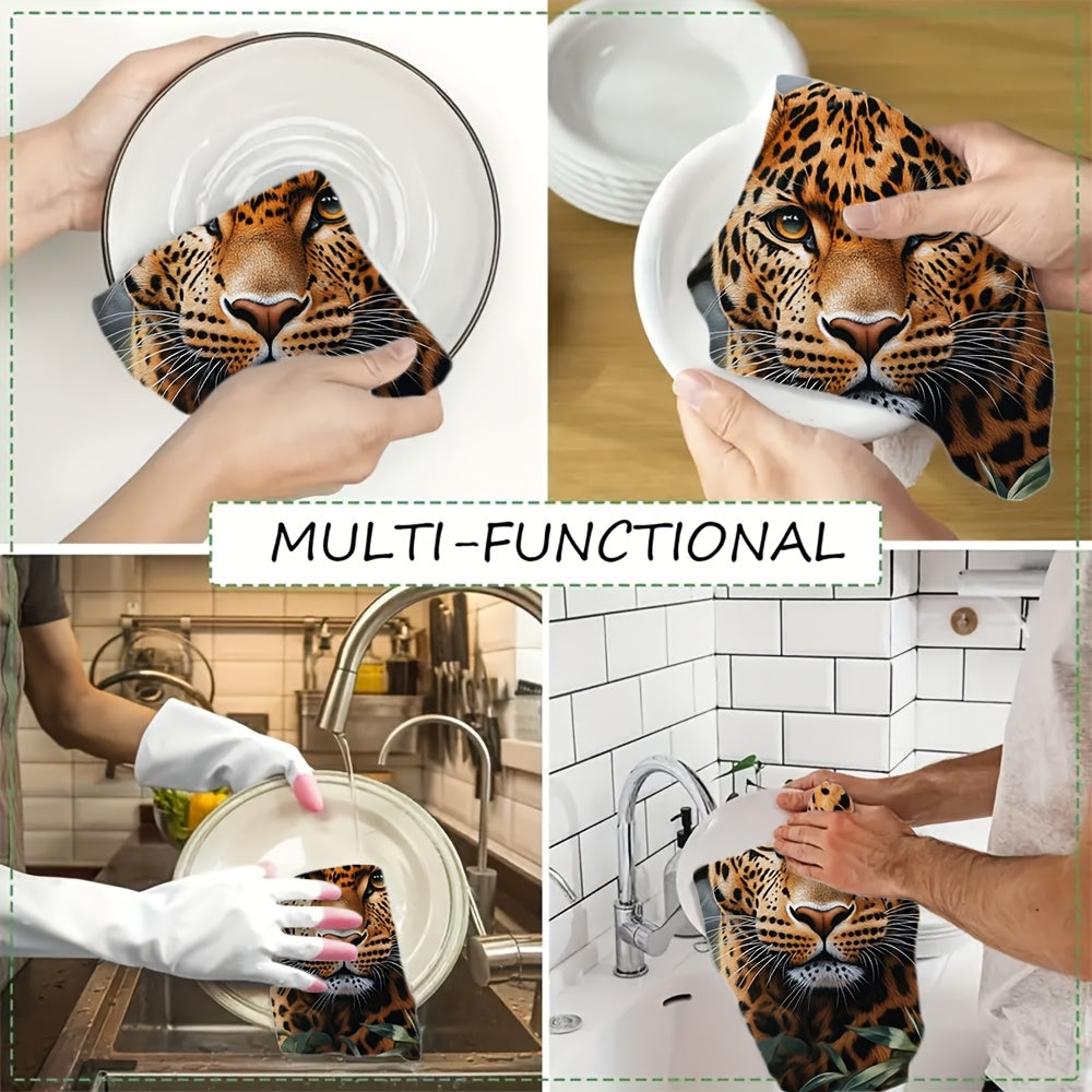 Set Of 2 Leopard Print Kitchen Towels, Ultra-Soft, Absorbent, 16x24 Inches