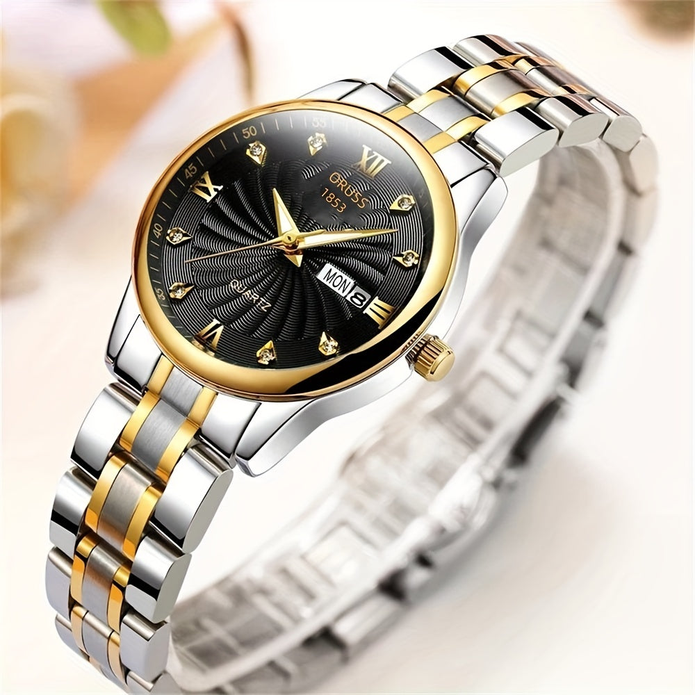 Women's Rhinestone-Embellished Quartz Watch with Calendar and Luminous Dial