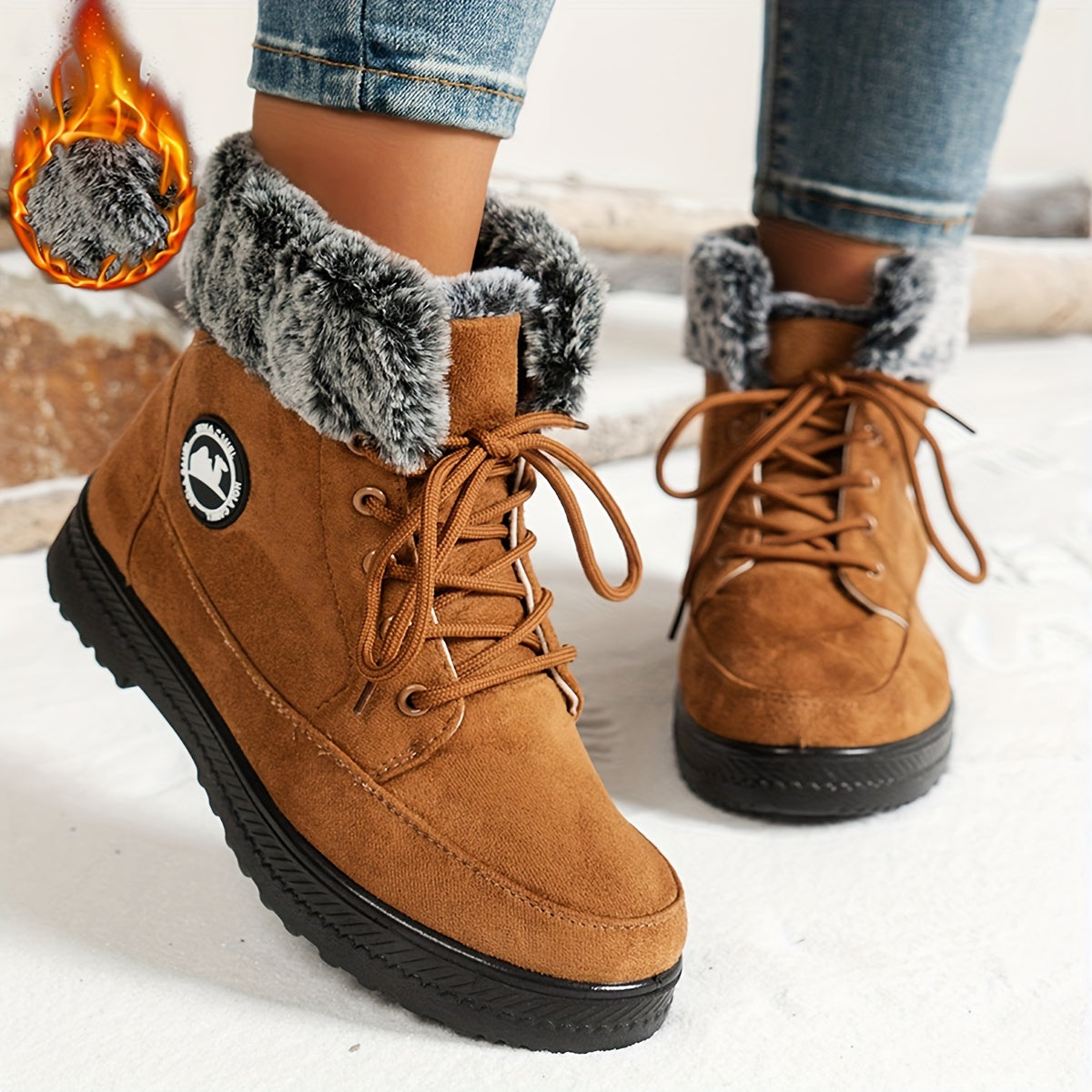 Women's Winter Fleece-Lined High-Top Sneakers Casual Lace-Up Boots