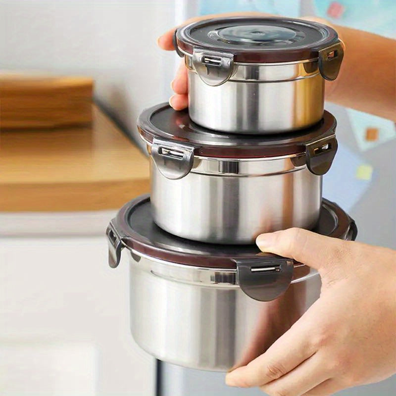 3 ta zanglamaydigan po'latdan yasalgan oziq-ovqat saqlash konteynerlari to'plami, oqib ketmaydigan, takror foydalaniladigan, atıştırmalıklar va salat souslari uchun