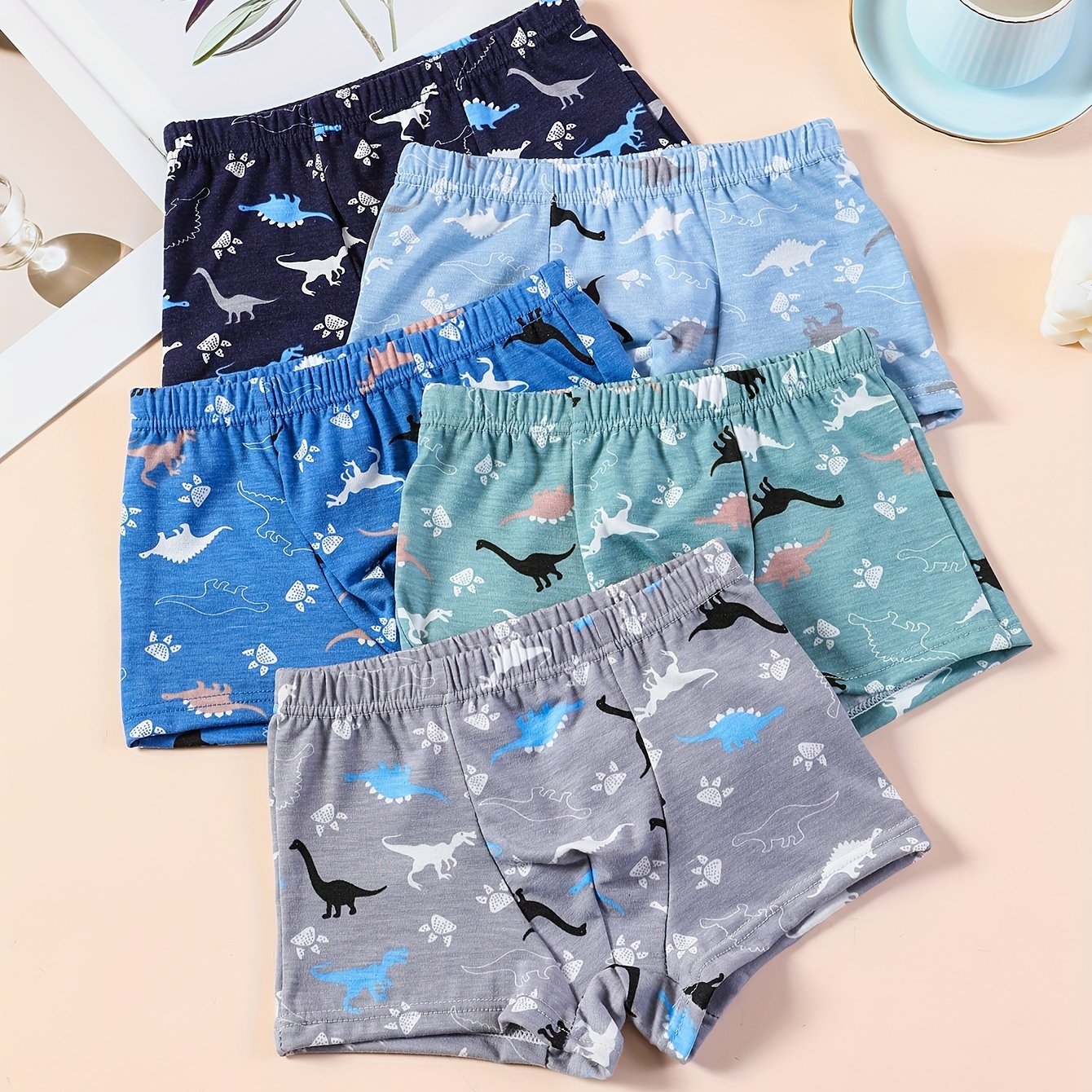 Kids Boys Dinosaur Underwear Pack of 3 Cotton Blend Breathable Cartoon Pattern
