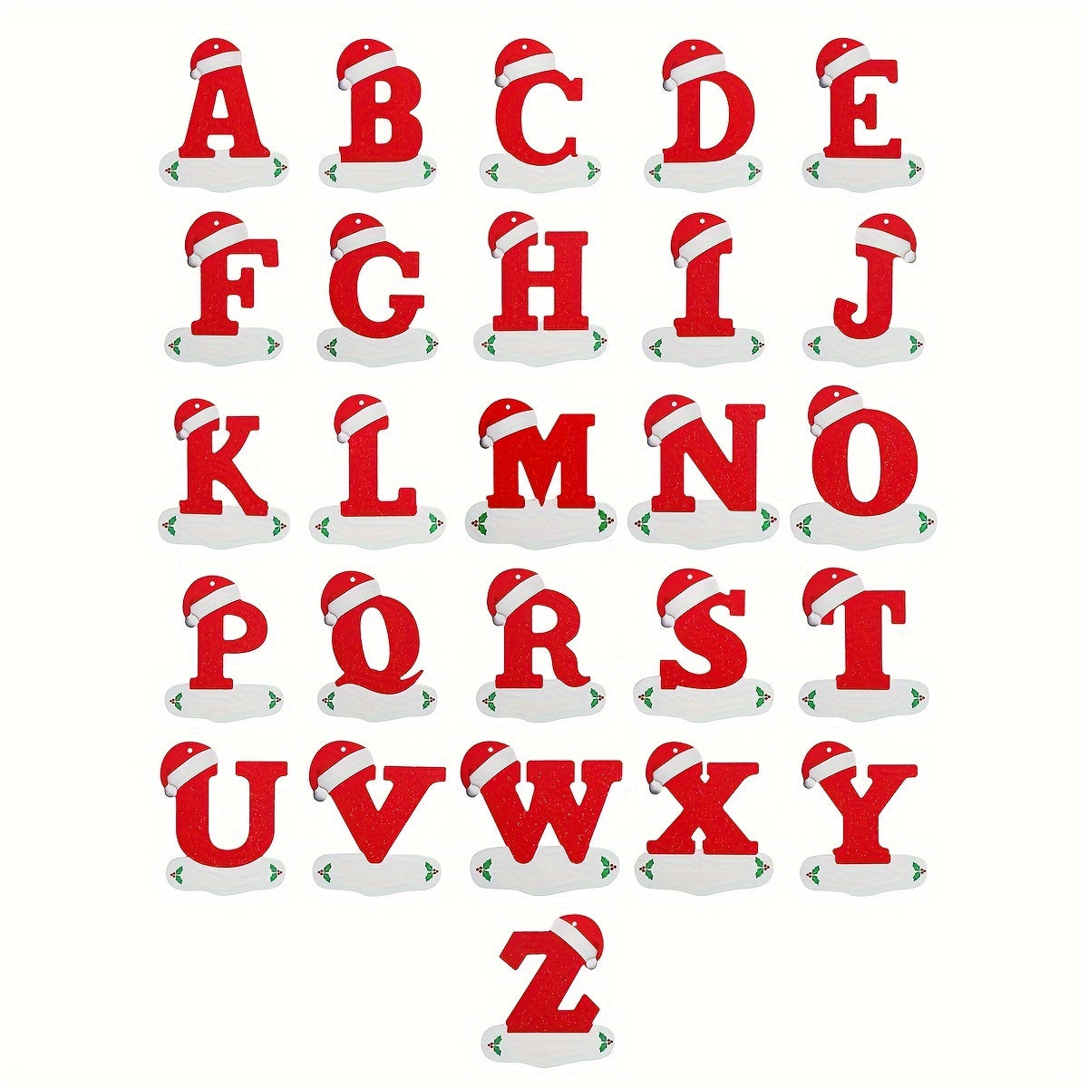 Yil boshiga mo'ljallangan qorli o'rgimchak materialidan iborat Rojdestvo alifbosining taqinchoq to'plami