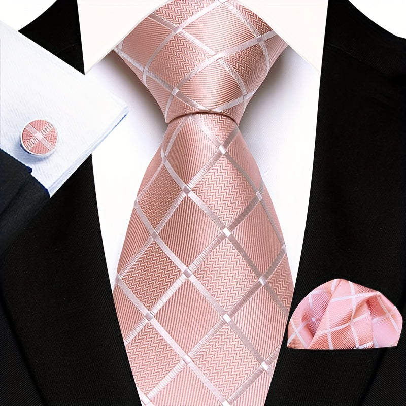 Men's Floral Paisley Striped Plaid Necktie Handkerchief Cufflinks for Formal Events