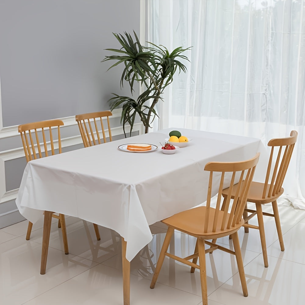 White Plastic Rectangular Disposable Tablecloth 137x274cm for Parties and Events