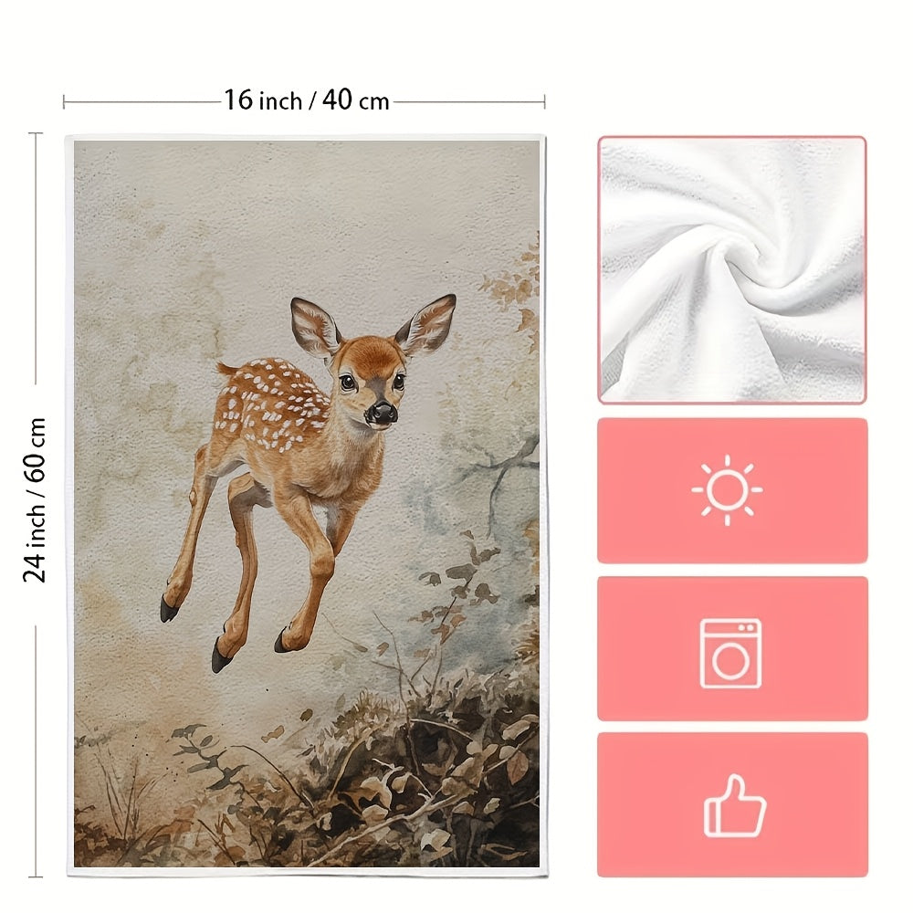 Set of 2 Ultra-Soft Absorbent Kitchen Towels 40x60cm Fawn Design