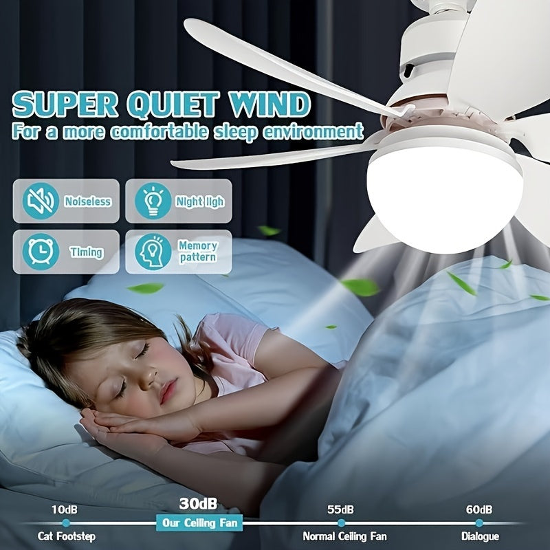 52cm Ceiling Fan with Light 6-Leaf Flower Design Dimmable E26 Remote Control for Bedroom Kitchen