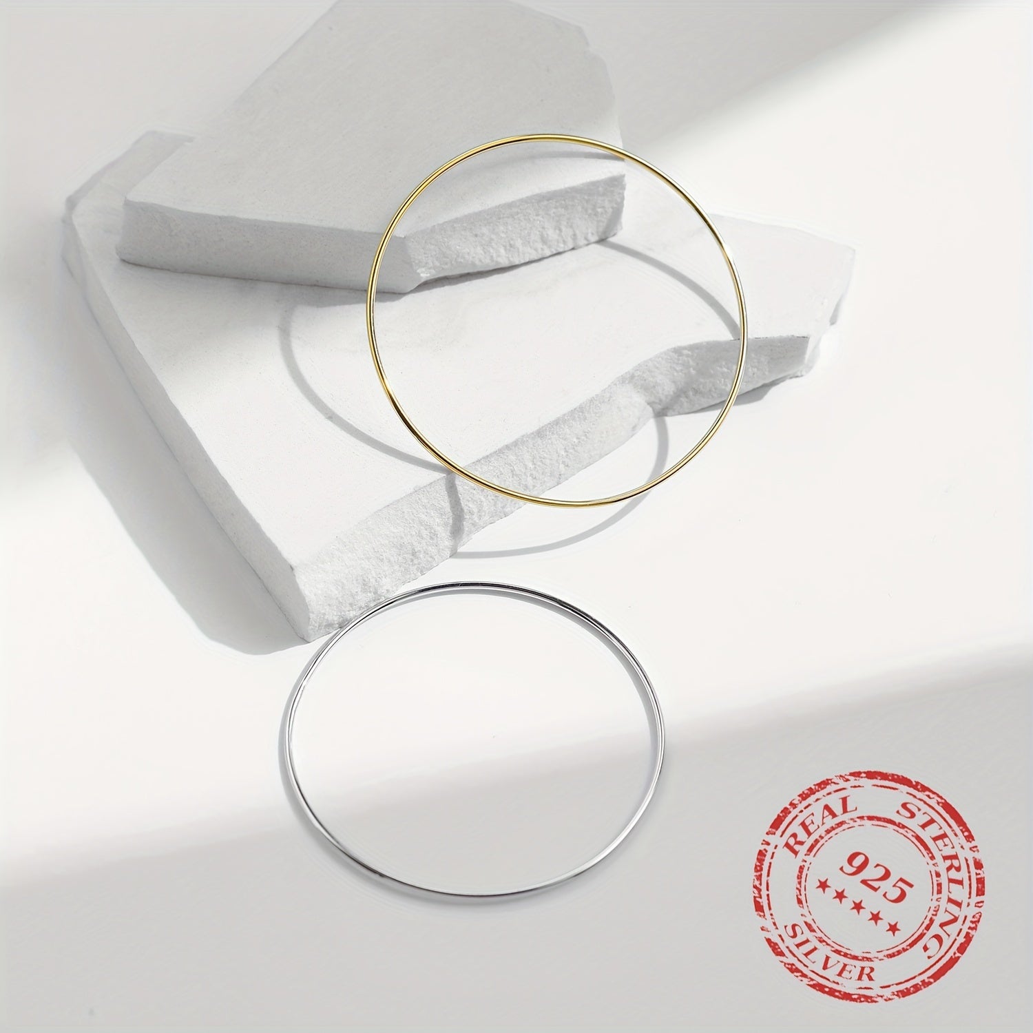 Sterling Silver Bangle Bracelet Minimalist Stackable Jewelry for Women