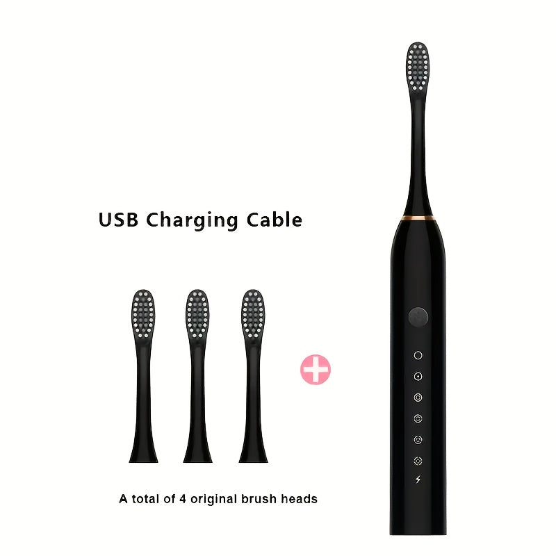 Set de cepillo de dientes eléctrico para adultos, recargable por USB, cerdas suaves, 6 modos, portátil