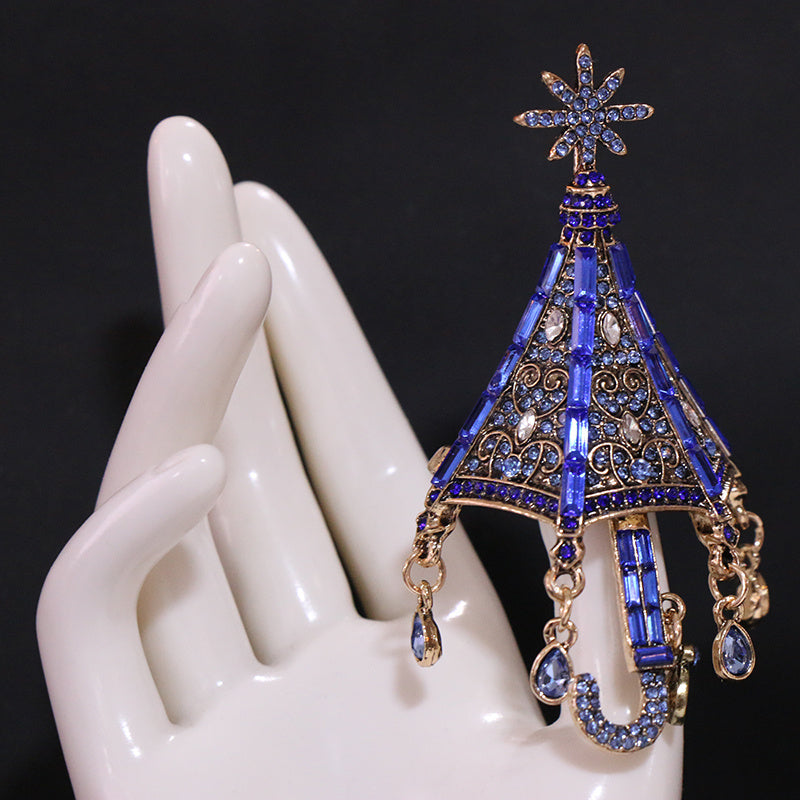 Vintage-Inspired Rhinestone Tassel Brooch Snowflake Design Women's Fashion Accessory