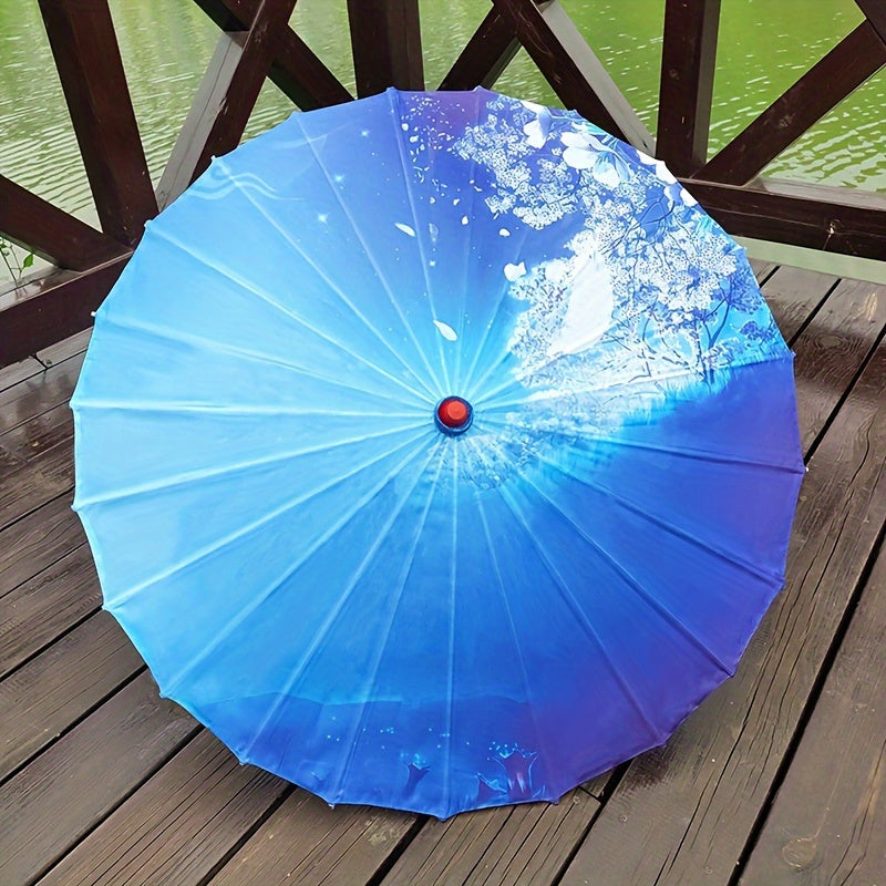 Chinese Cherry Blossom Parasol Umbrella with Bamboo Handle for Sun Rain Protection Weddings Parties