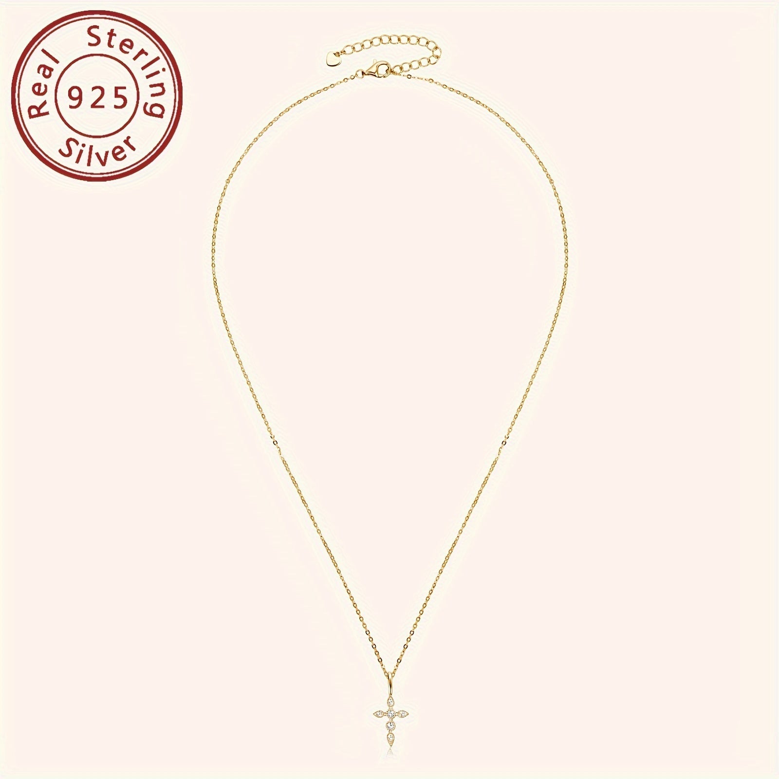 Sterling Silver Mozambique Stone Cross Necklace 40cm Pendant Jewelry