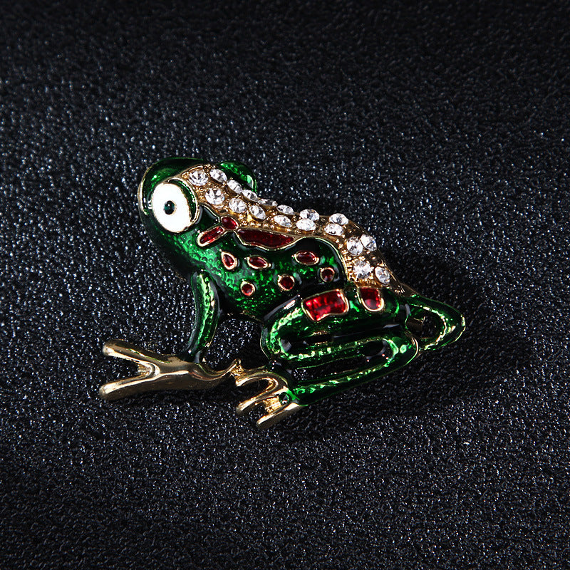 Enamel Frog Brooch Pin Animal-Shaped Crystal Details Unisex Accessory