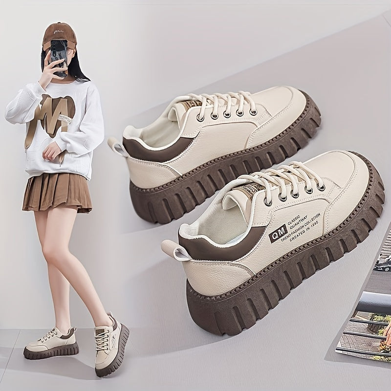 Women's Platform Shoes Spring Autumn 2024 Low Top Round Toe Wear-Resistant Trendy