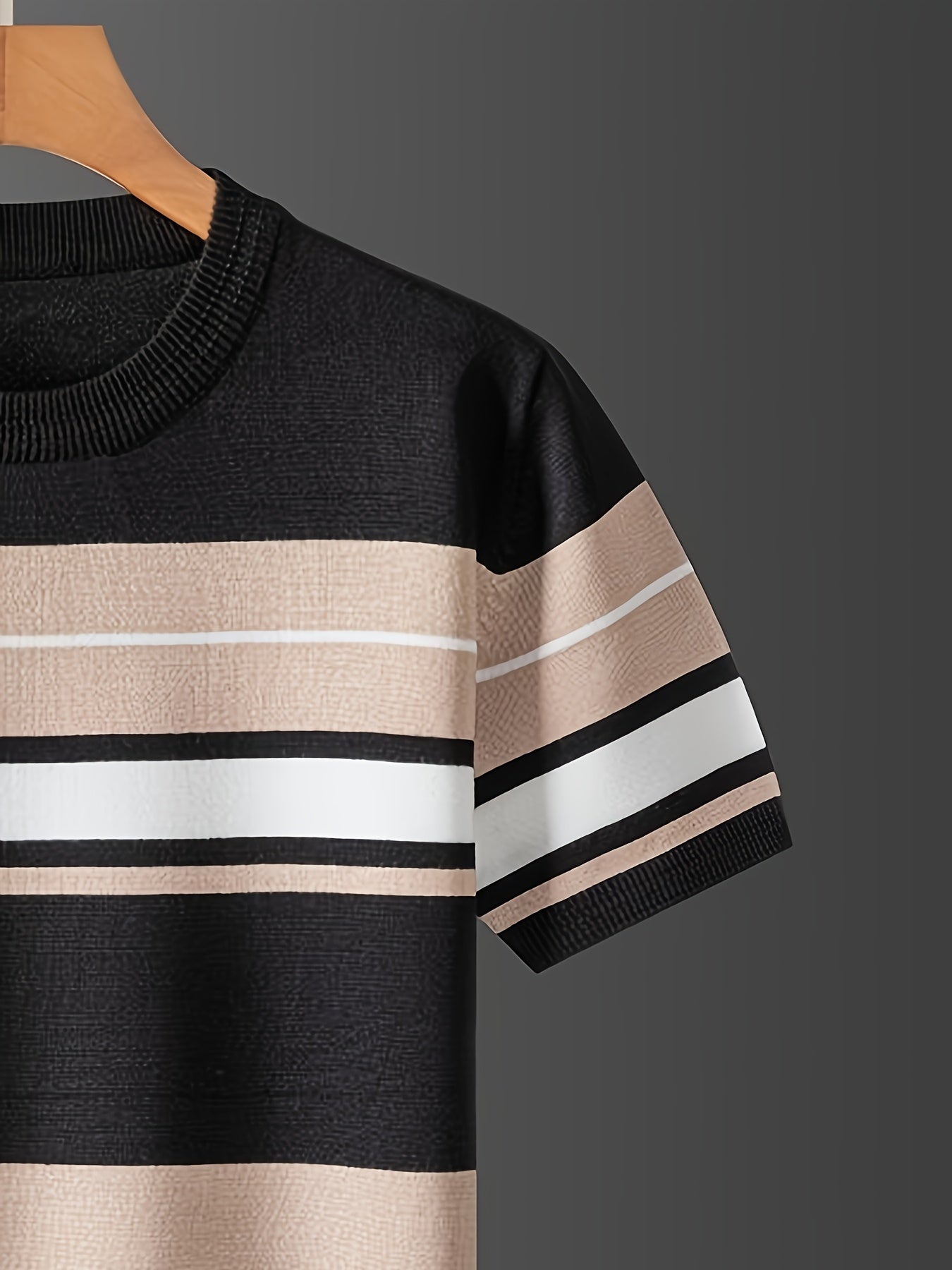 Men's Striped Crew Neck Sweater with Medium Stretch for Spring Fall