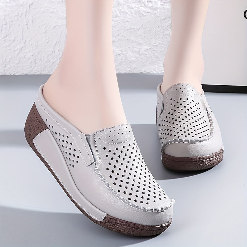 Women's Mesh Clogs Platform Slip-On Shoes Breathable Solid Color