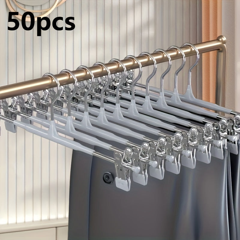 Juego de 50 perchas para pantalones de acero inoxidable con clips ajustables antideslizantes para armario y ropa
