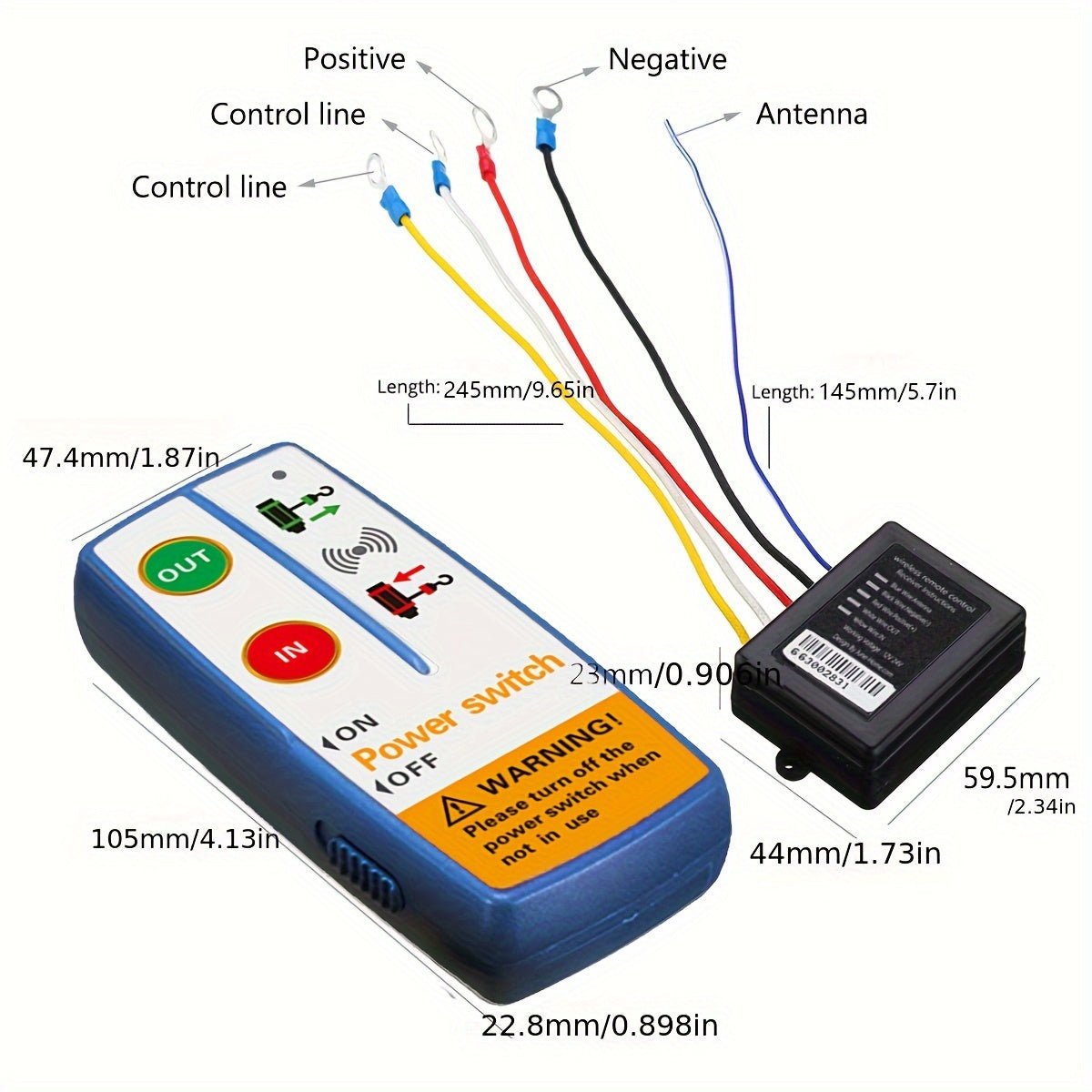 Wireless Remote Control Kit for 9V-30V Winch for ATV Blue Black