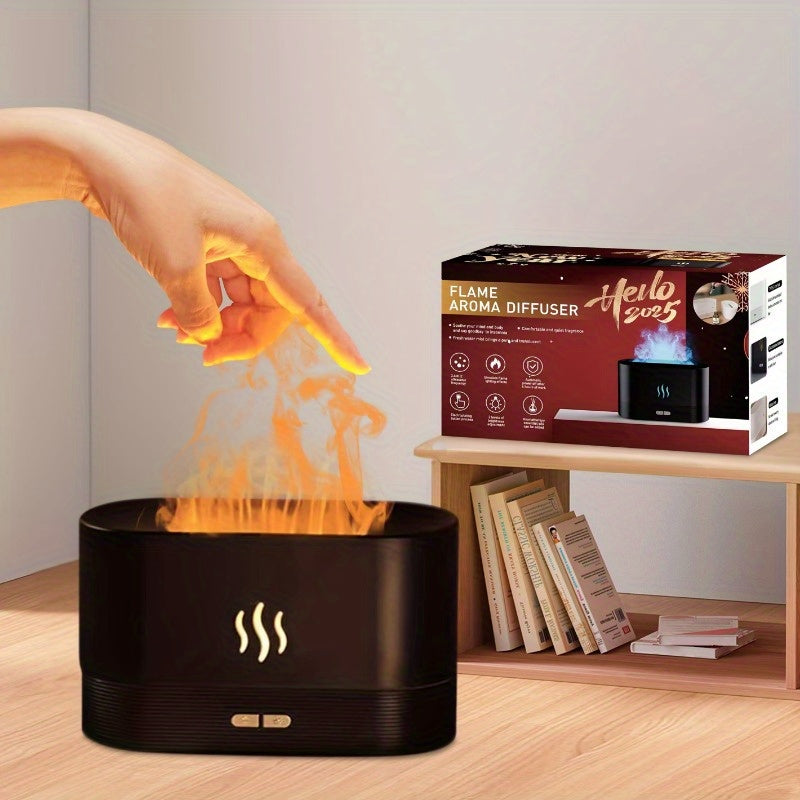 Universal Black USB Aromatherapy Humidifier with Flame Effect for Home Office