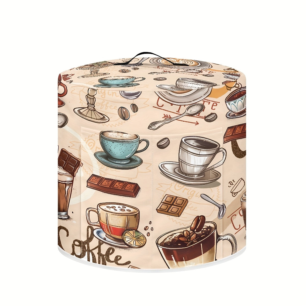 Funda de polvo para olla arrocera con temática de café con asas, bolsillo para pañuelos, poliéster, decoración de cocina