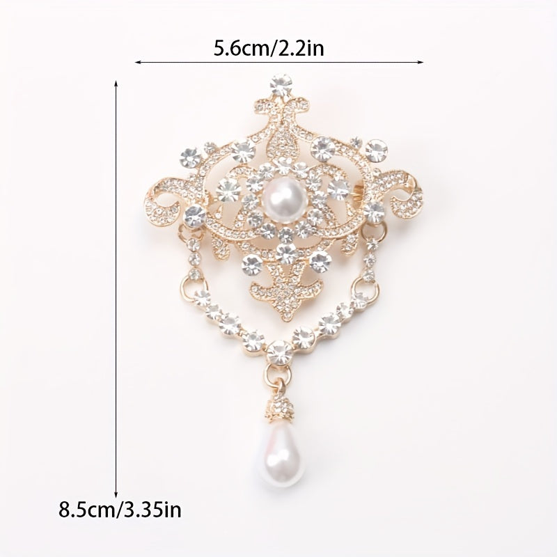 Antique-Inspired Brooch with Faux Pearls and Rhinestones for Women Weddings Bridesmaid Gifts