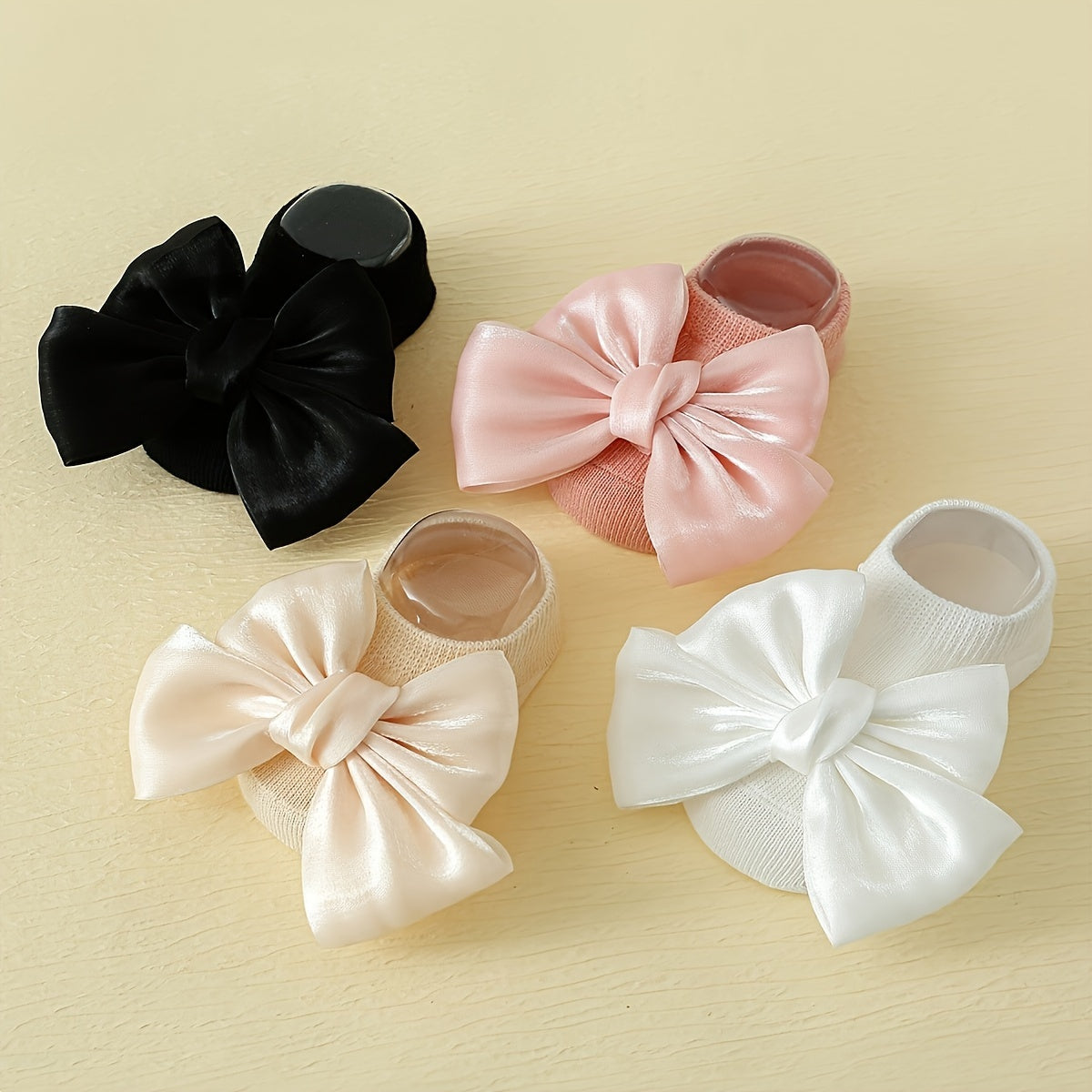 Kids Non-Slip Cotton Blend Socks with Bowknot 4-Pack All-Season