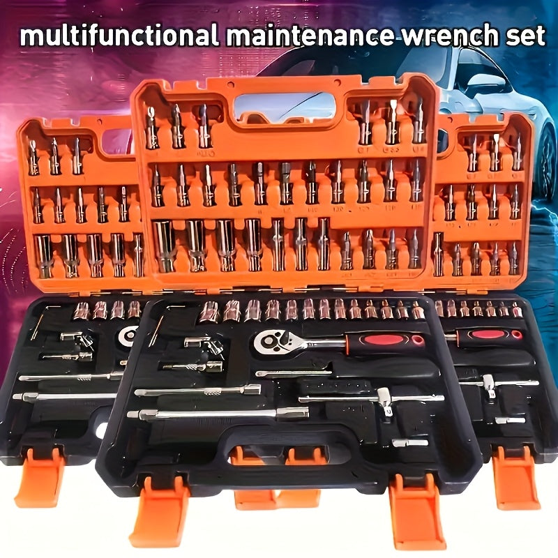 53pcs Automotive Tool Kit Stainless Steel Ratchet Wrench and Screwdriver Set