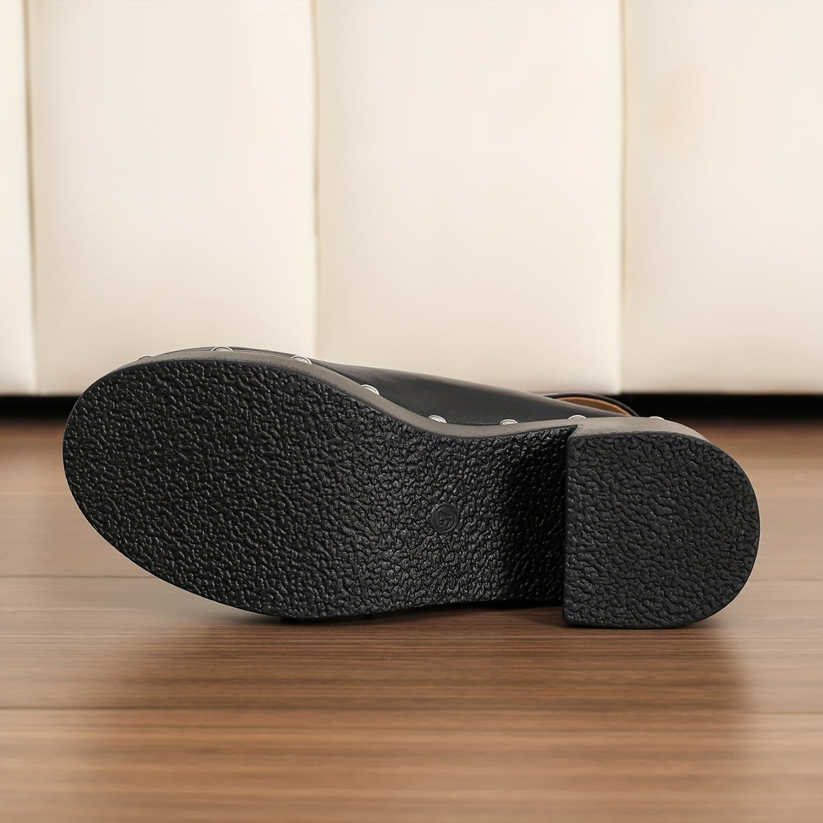 Women's Chunky Platform Sandals Synthetic Closed-Back Studded Black All-Season