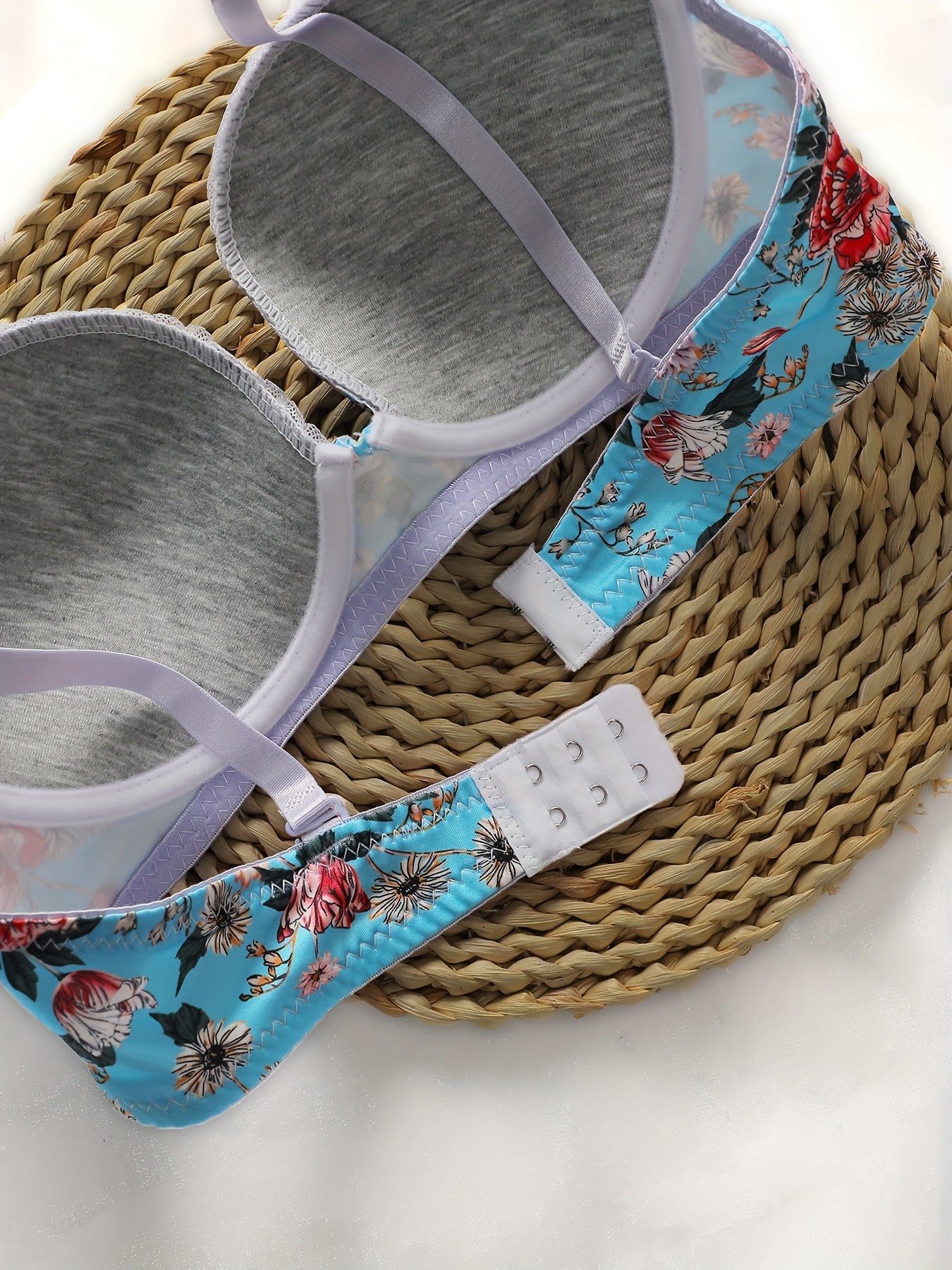 Yashil gulli ichki kiyim to'plami, yoz uchun yostiqli underwire bra va shalvarlar