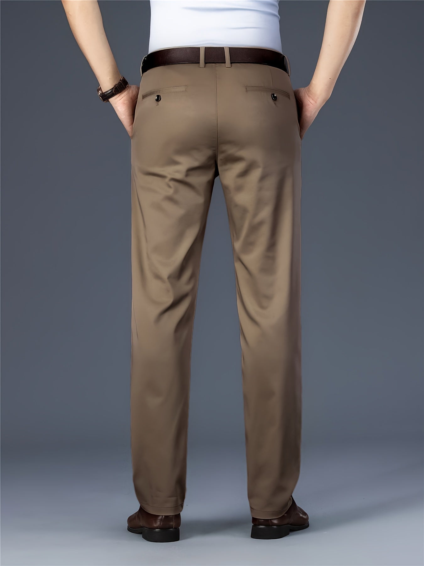 Pantalones de vestir de poliéster para hombre de color sólido, ajuste regular, para todas las estaciones, pantalones formales y casuales