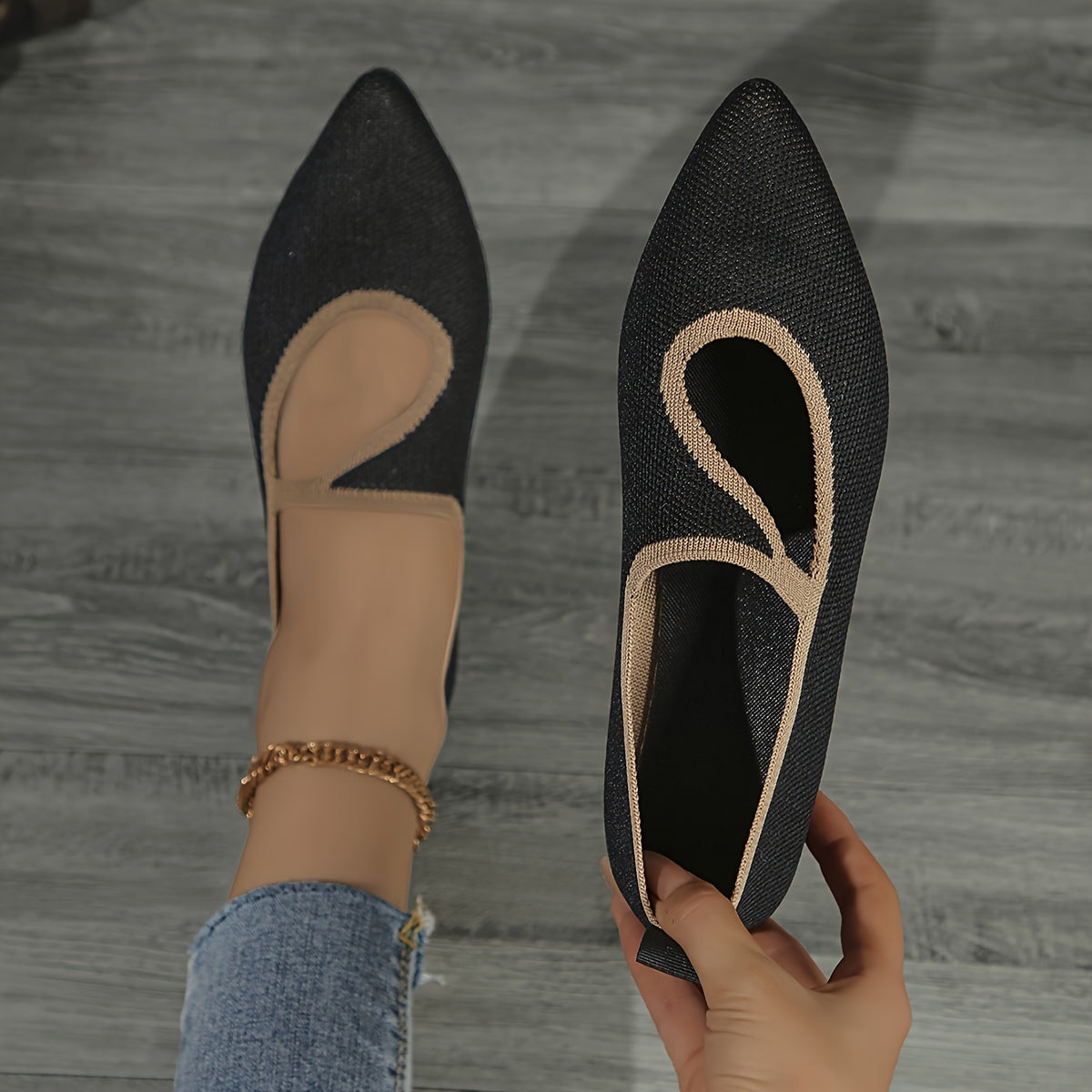 Women's Slip-On Flats with Pointed Toe and Rubber Sole for All Seasons