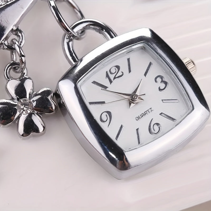 Women's Casual Tonneau Dress Watch with Love Alphabet and Flower Decor Alloy Quartz