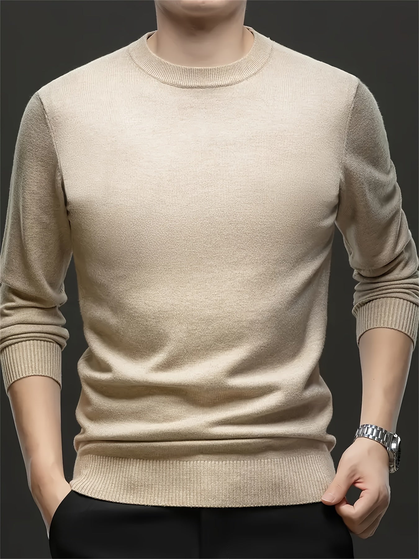 Мужской свитер с круглым вырезом из кашемира большого размера для осени и зимы, с высокой эластичностью, мягкий вязаный