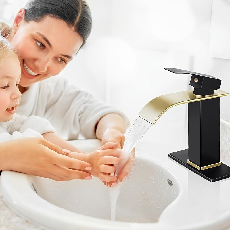 Black and Gold Stainless Steel Bathroom Faucet Single Handle Waterfall Sink Mixer with Ceramic Valve