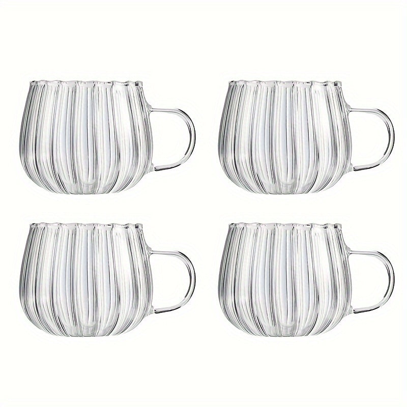 Set of 4 Handcrafted Borosilicate Glass Mugs with Colorful Stripes Pumpkin-Shaped Large Belly 15.5oz