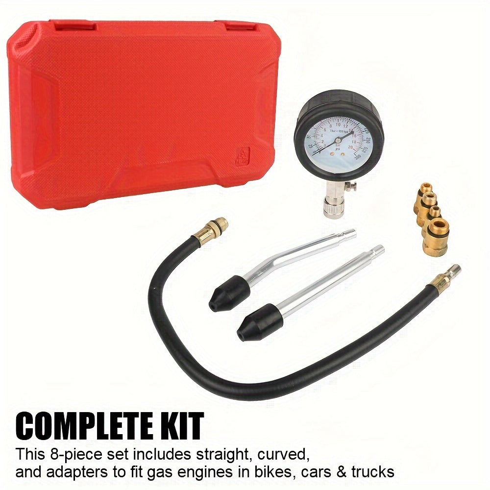Automotive Compression Tester Kit with Pressure Gauge and Multiple Adapters
