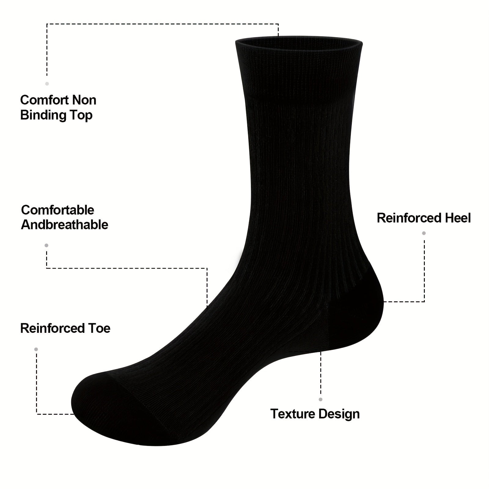 Men's Bamboo Fiber Crew Socks Pack of 5 Breathable Casual All-Season