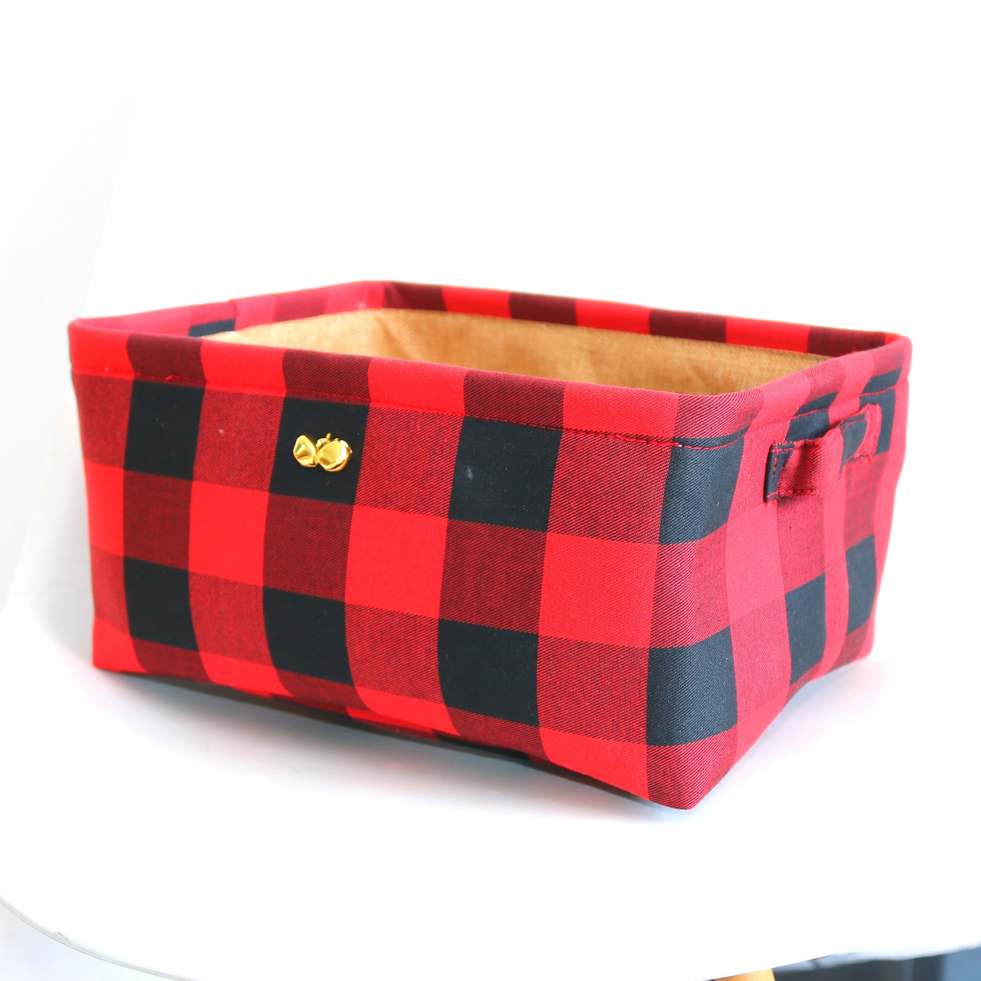 "Складная рождественская корзина для хранения оленей в клетку "бивер" с бубенцами, идеальна для организации праздничных подарков, украшений и игрушек в шкафу, доме или детской комнате. Оснащена ручками и шнурком для легкой транспортировки и хранения."