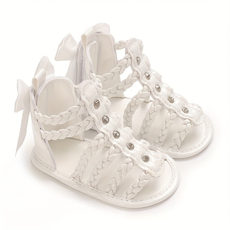 Baby Girl Summer High-Top Sandals with Bow Floral Design Breathable PU Flexible Sole