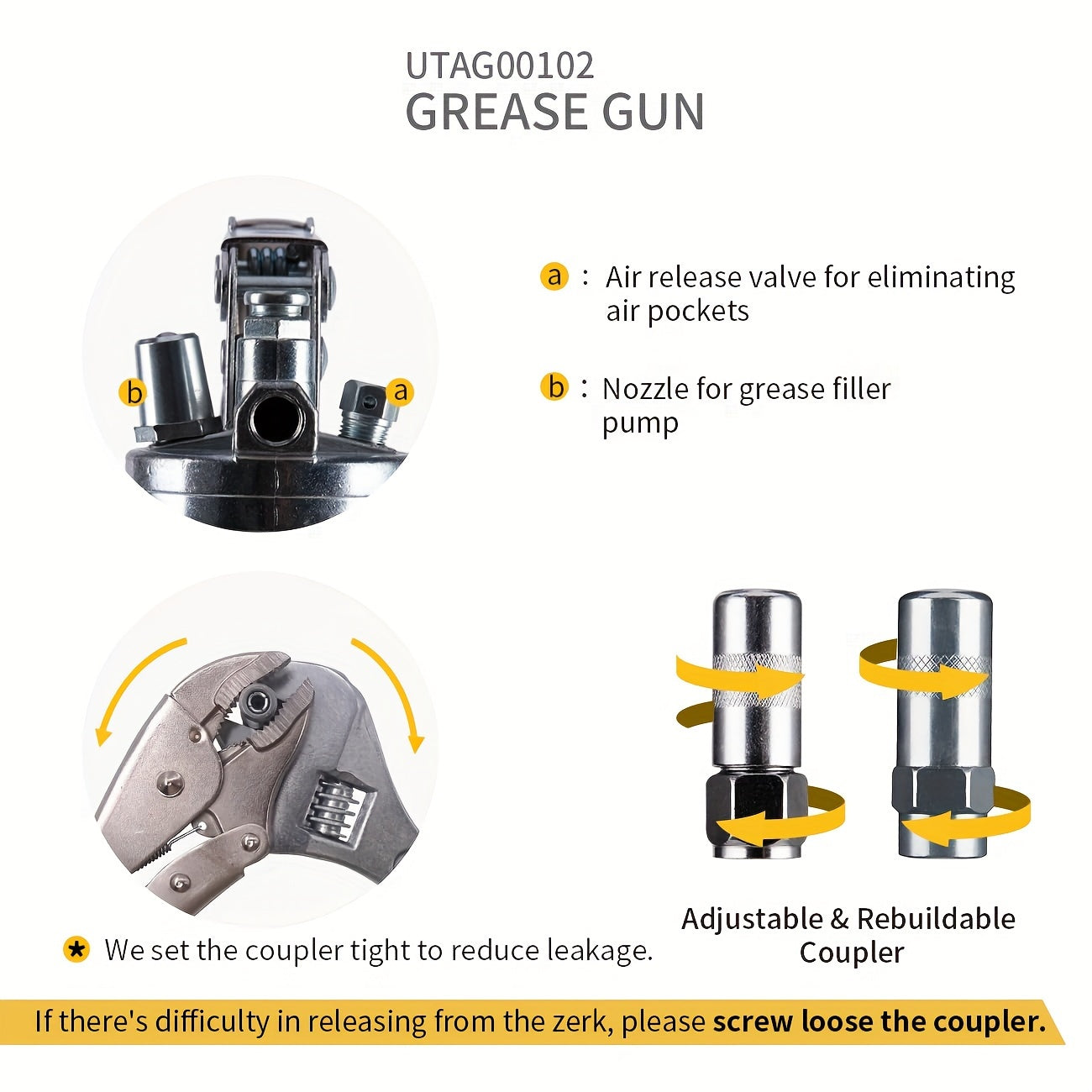 8000 PSI Pistol Grip Oil Gun Kit 14 oz yuk bilan, 45.72 sm shlang, 2 ulanish, 2 kengaytma quvurlari va 1 o'tkir nozzle bilan.