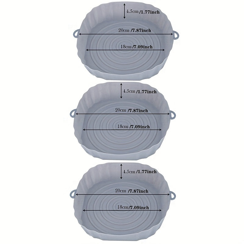 3-Pack Silicone Air Fryer Liners 7.09-Inch Non-Stick Reusable Oven Basket Bowls