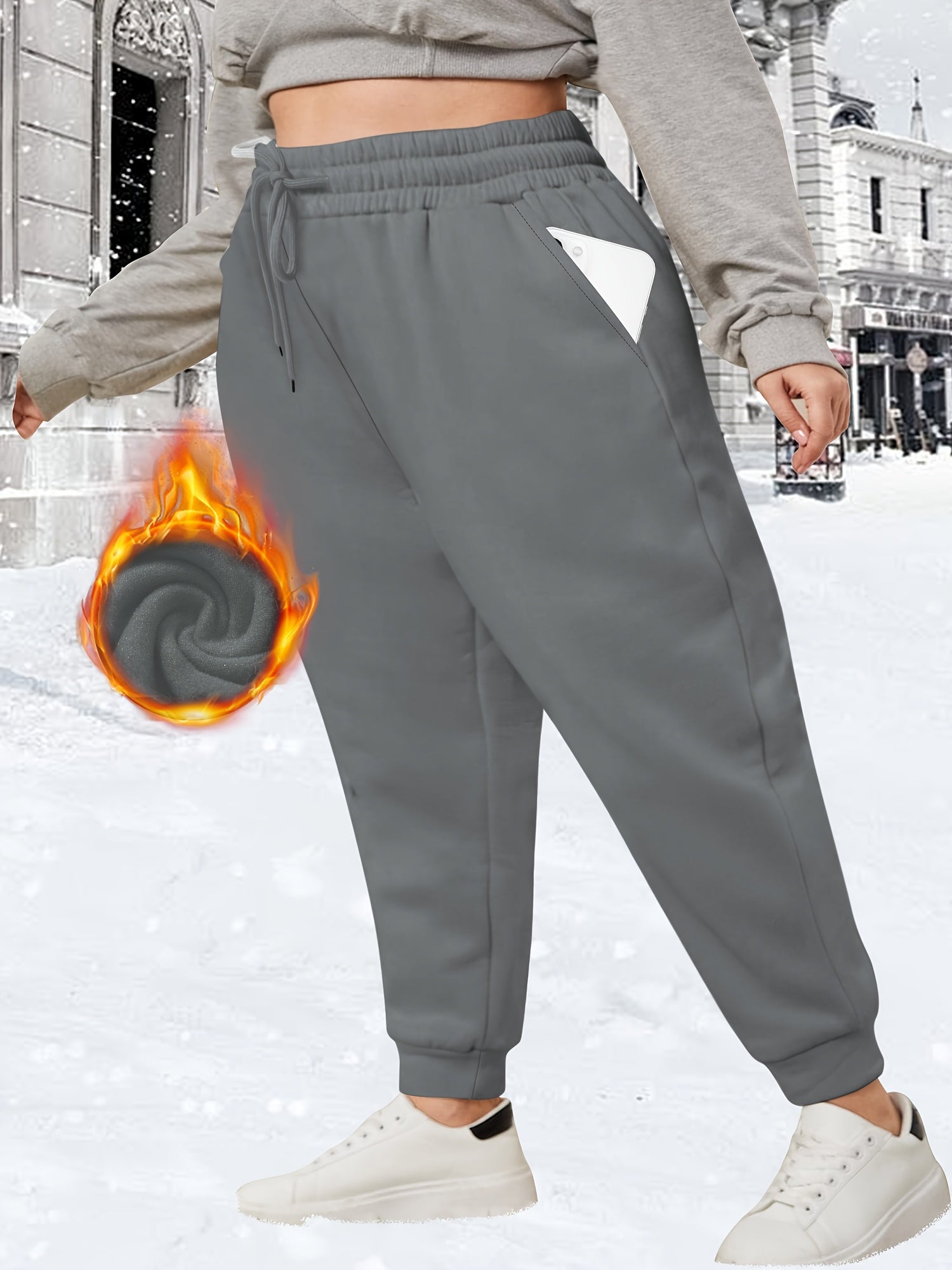 Plus-Size Winter Joggers With Pockets And Drawstring Warm Plush