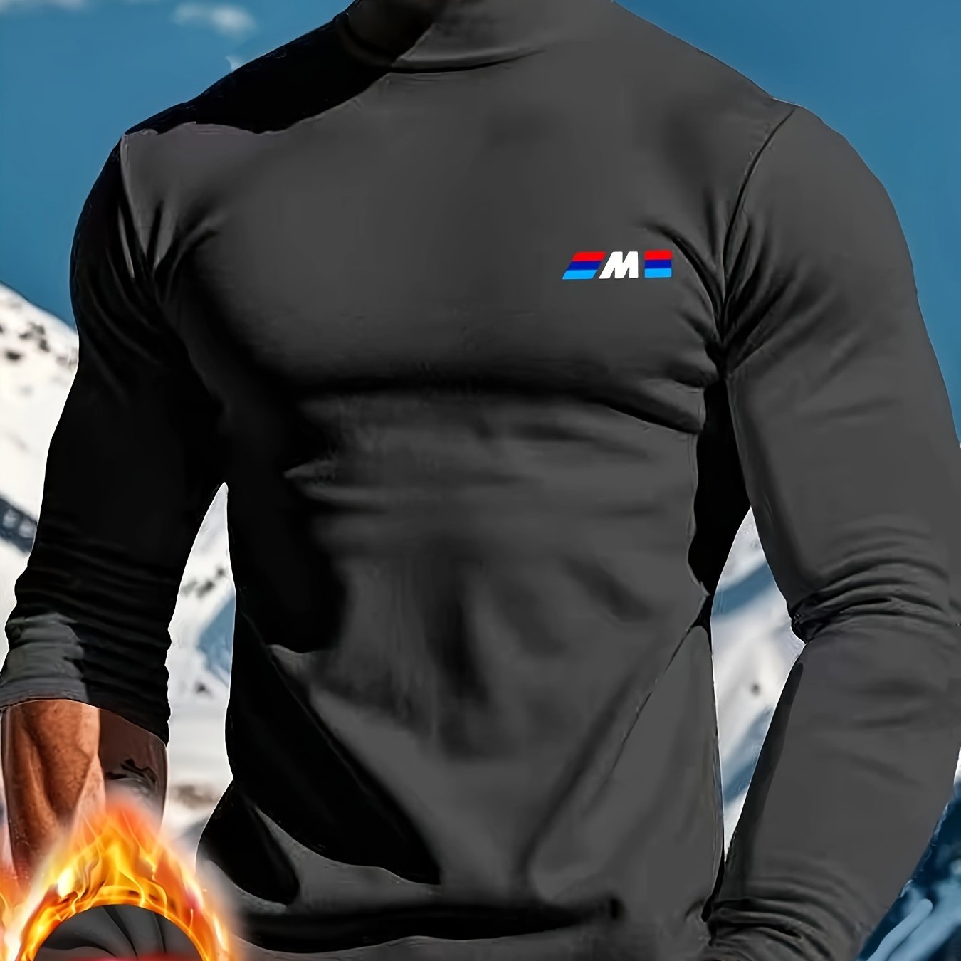 Men's High-Neck Thermal Top Slim Fit Long Sleeve Polyester Spandex Casual Outdoor Sports